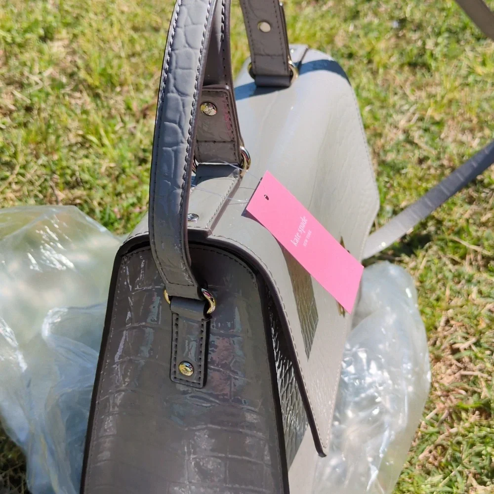 Kate Spade Doris Knightsbridge Grey Crocodile Emboss Leather Crossbody Satchel - Picture 13 of 14